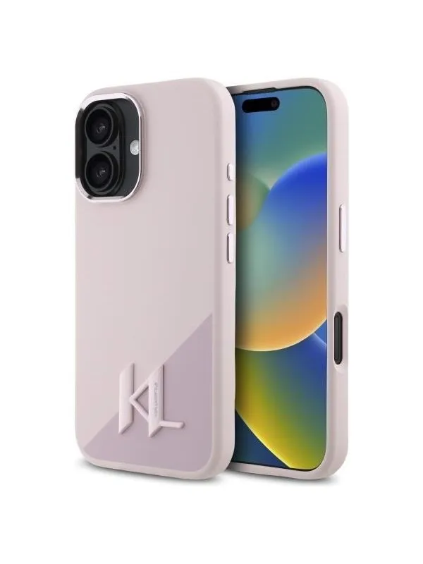 Karl Lagerfeld Silicone Shadow Metal Initial MagSafe iPhone 16 Case - Pink