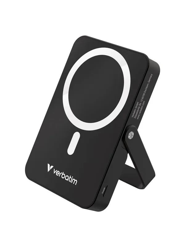 Verbatim Charge 'n' Go wireless power bank - magnetic with stand - Li-pol - 24 pin USB-C - 20 Watt Nødlader - Svart - 10000 mAh