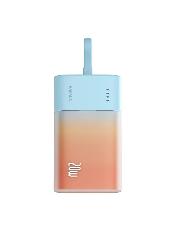 Baseus Popsicle 5200mAh 20W Powerbank with Built-in Lightning Cable (+ White Simple USB-C - USB-C 60W/20V/3A/30cm Cable) - Blue-Orange Nødlader - 5200 mAh