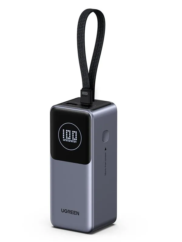 UGREEN Nexode Power Bank (20000mAh.130W 3 Ports Built-in Cable) Nødlader - Sølv - 20000 mAh