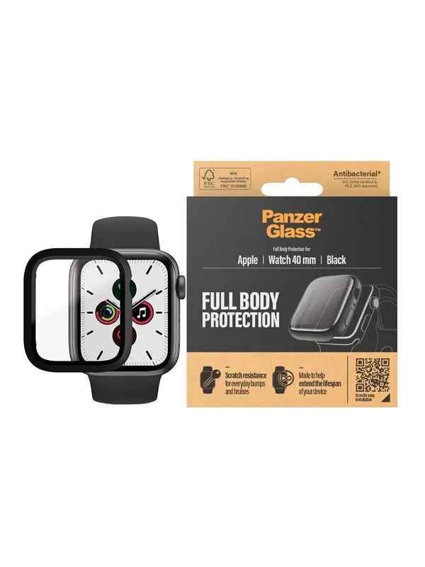 PanzerGlass Skjermbeskytter for Apple Watch Series 4, 5 og 6, 40 mm, svart