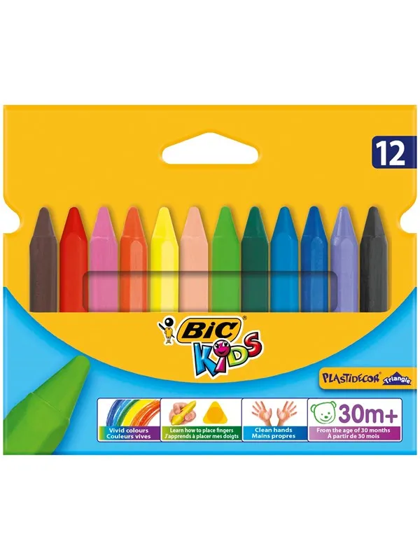 BIC Kids Plastidecor Triangle, fargestifter - assorterte farger, 12-pk