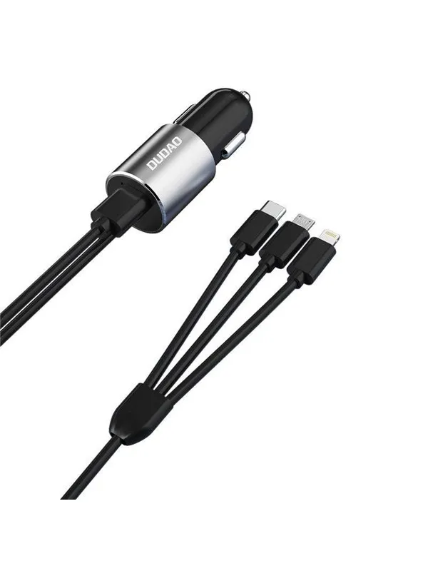 Dudao 3in1 USB car charger 3.4 A built-in cable Lightning / USB Type C / micro USB black (R5ProN black)