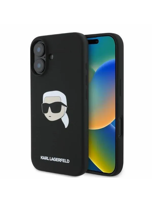 Karl Lagerfeld Silicone Karl Head Print MagSafe iPhone 16 Case - Black
