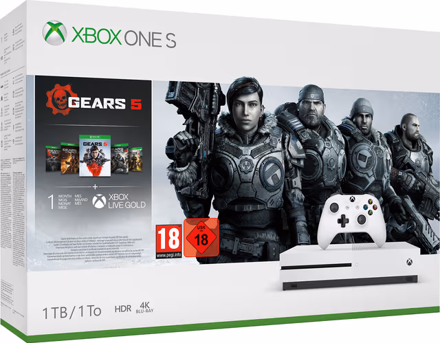 Xbox One S 1 TB + Gears 5 samlepakke (hvit)