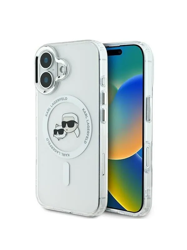 Karl Lagerfeld IML Metal Karl&Choupette Head MagSafe Case for iPhone 16 - White