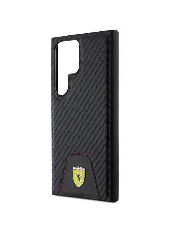 Ferrari Carbon Stitched Bottom Case for Samsung Galaxy S24 Ultra - Black