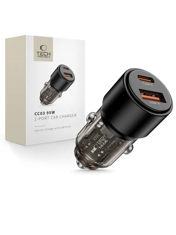 Tech-Protect CC03 95W Car Charger 2-Ports USB-A / USB-C - Black