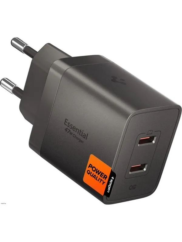 Spigen Essential 47W Wall Charger | 2x USB-C | Gunmetal