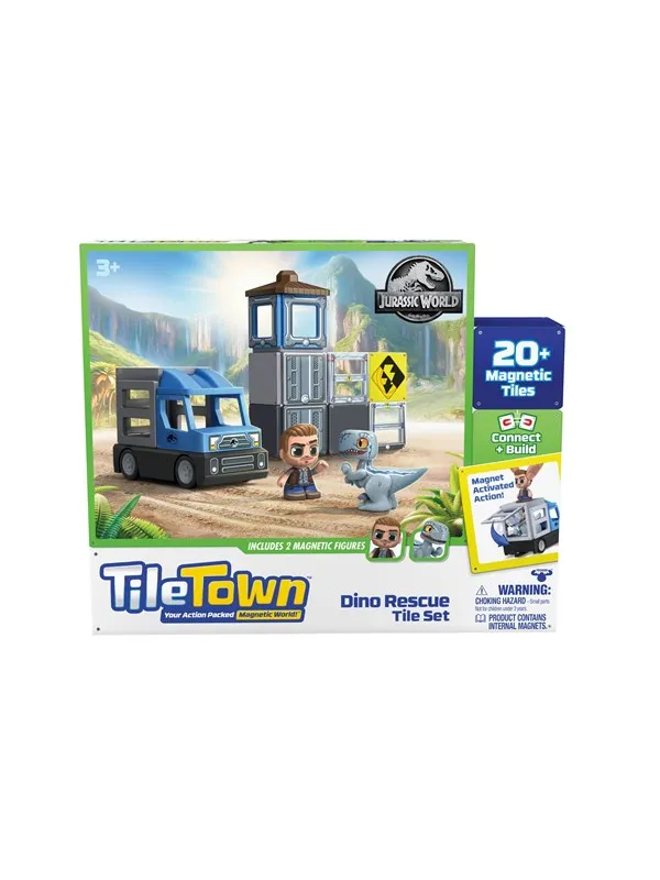 Tile Town Jurassic World Dino Rescue Magnetic Tiles Playset 22 pcs