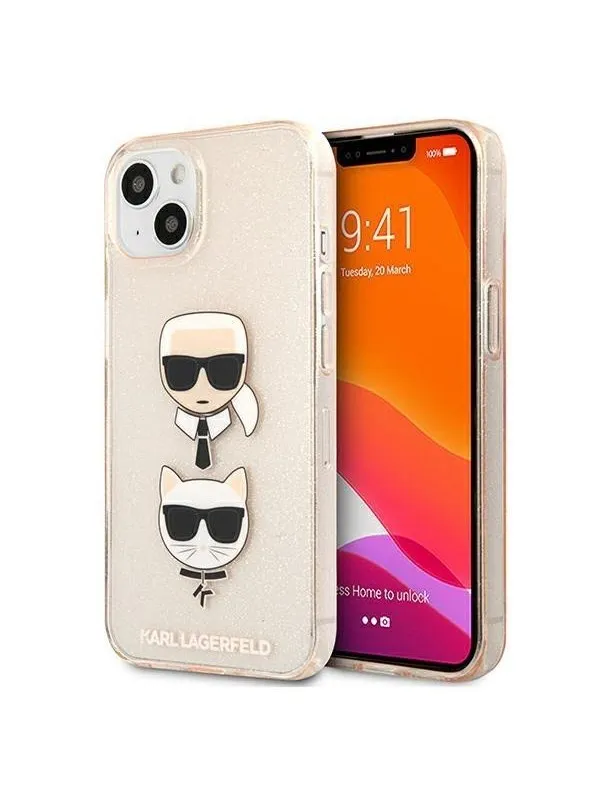 Karl Lagerfeld Glitter Karl's & Choupette Head Case for iPhone 13 mini - Gold