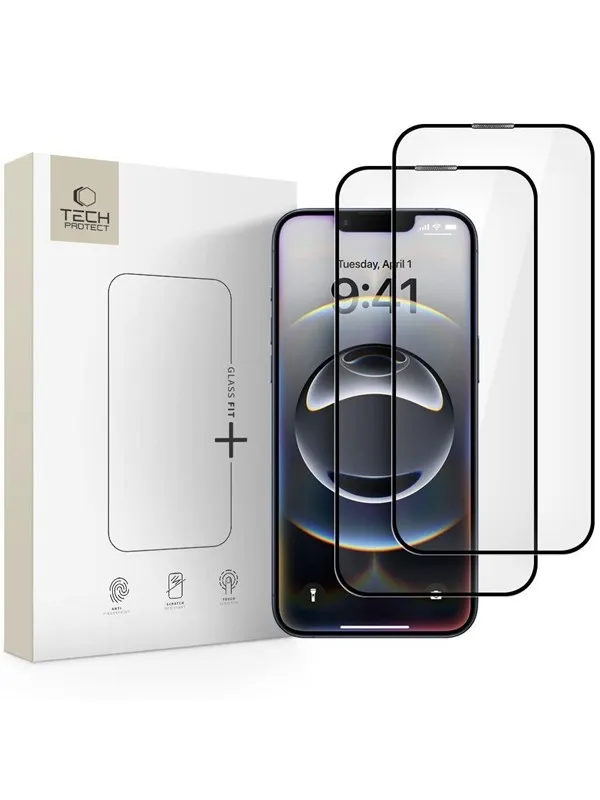 Tech-Protect Glass Fit+ 2-pack Tempered Glass for iPhone 17e / 16e / 14 / 13 Pro / 13 - Black