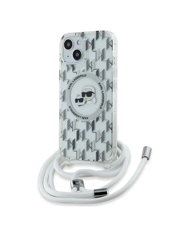 Karl Lagerfeld IML Crossbody Monogram Karl & Choupette Head MagSafe Case for iPhone 15 / 14 / 13 - Transparent