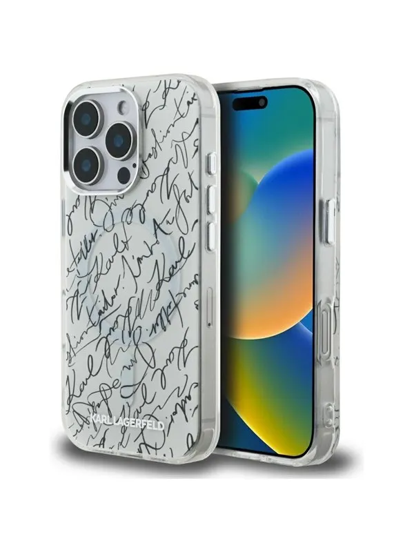 Karl Lagerfeld IML Karl Script Pattern MagSafe Case for iPhone 16 Pro Max - White