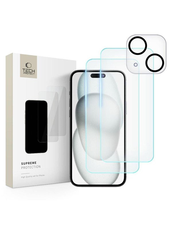 Tech-Protect Supreme Set for iPhone 15 2x Tempered Glass for Display / Tempered Glass for Camera