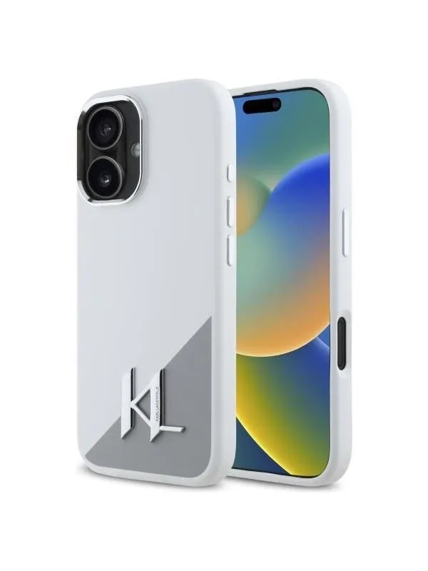 Karl Lagerfeld Silicone Initial Metal Logo MagSafe iPhone 16 Case - White