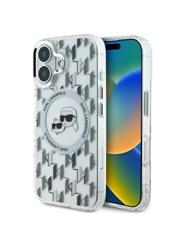 Karl Lagerfeld IML Monogram Karl & Choupette Head MagSafe iPhone 16 Case - Clear