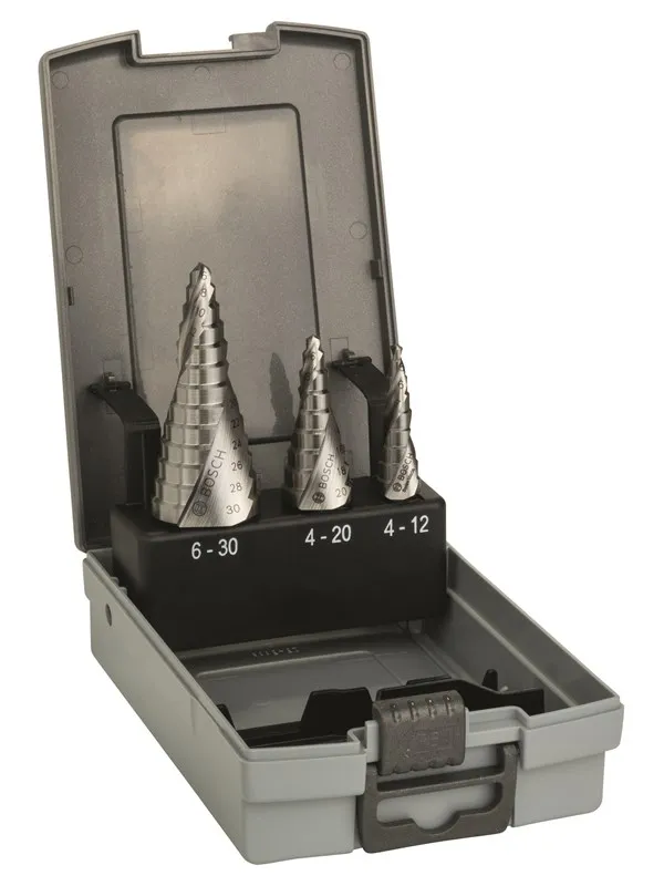 Bosch 3-delers trinnbor HSS-sett 4-12; 4-20; 6-30 mm