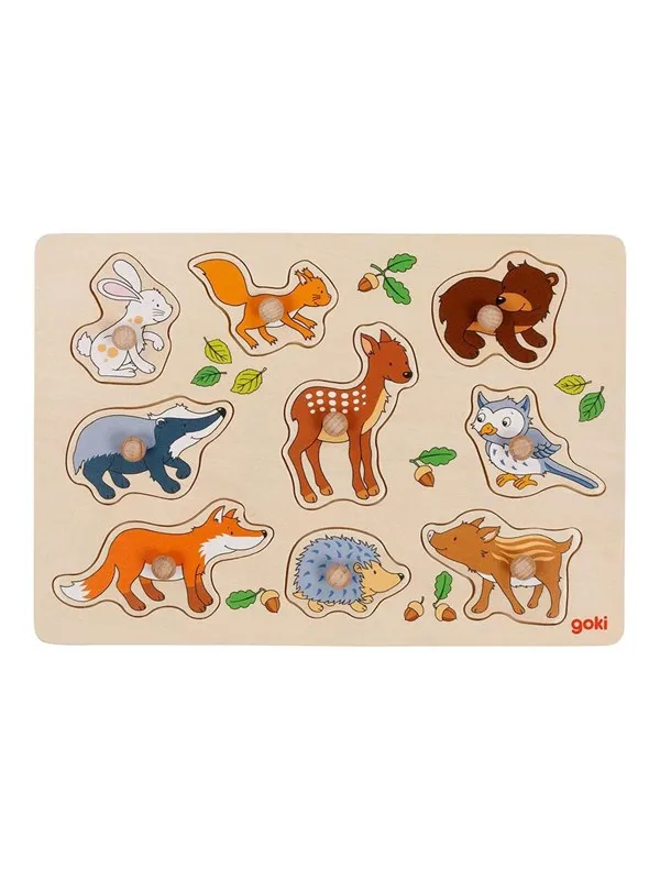 Goki Wooden Stud Puzzle Forest Animals 9 pcs. Tre