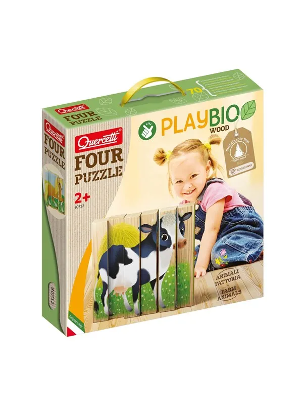 Quercetti PlayBio Four Wooden Puzzles: Farm Animals