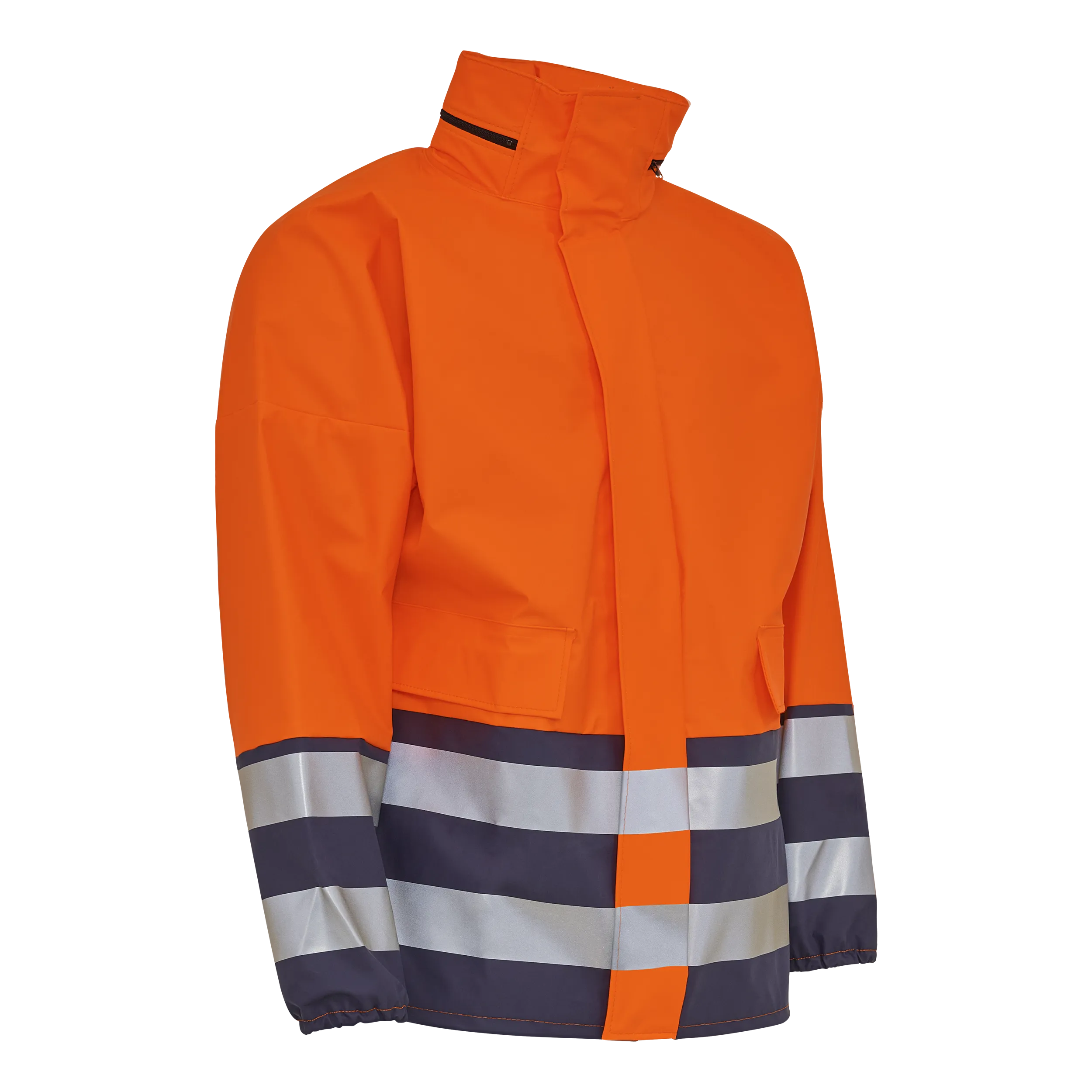 PU synlig regnjakke - Fl.orange/Marine - S