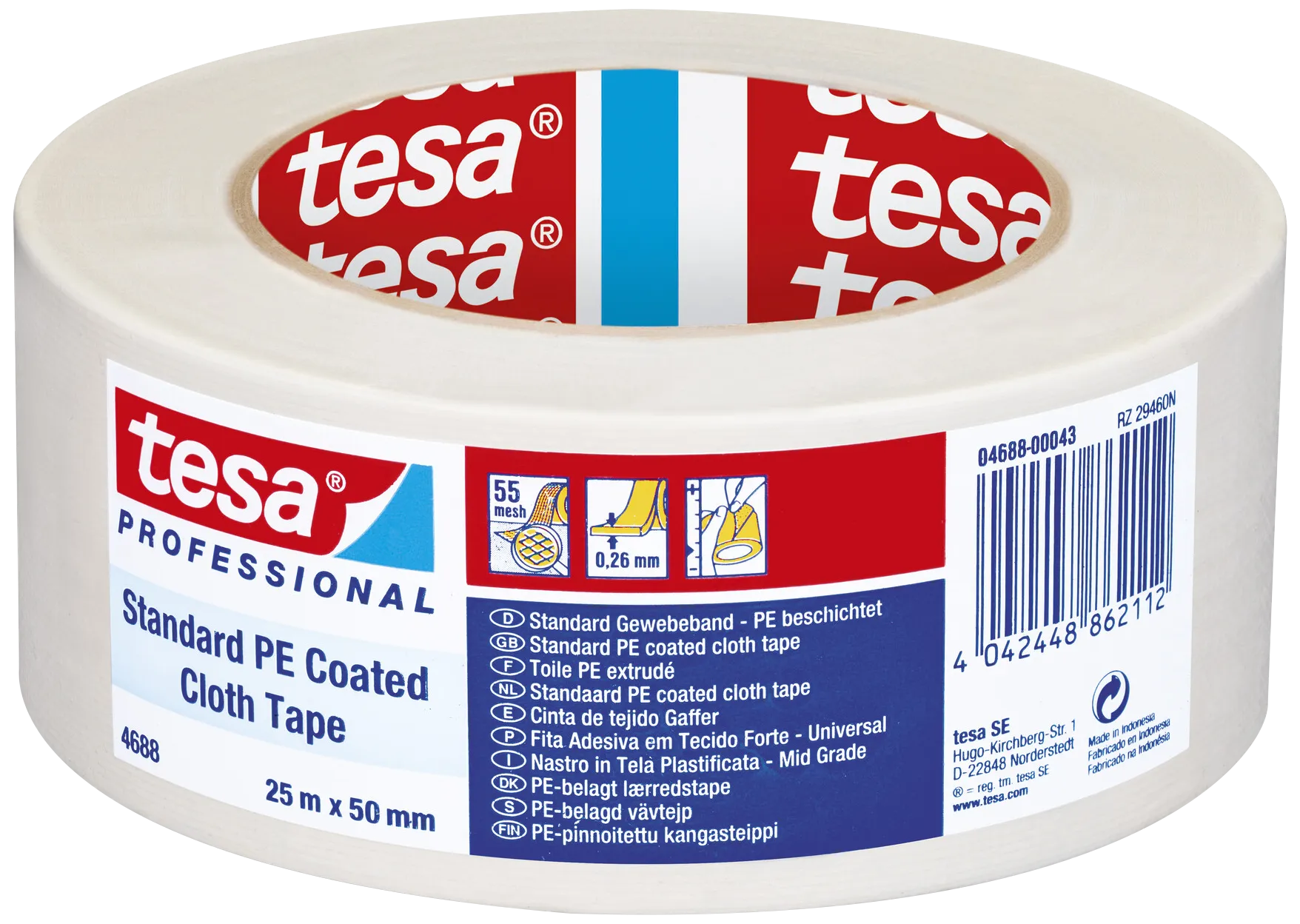 Tesa 4688 lærredstape PE-belagt hvid 50mm×25m