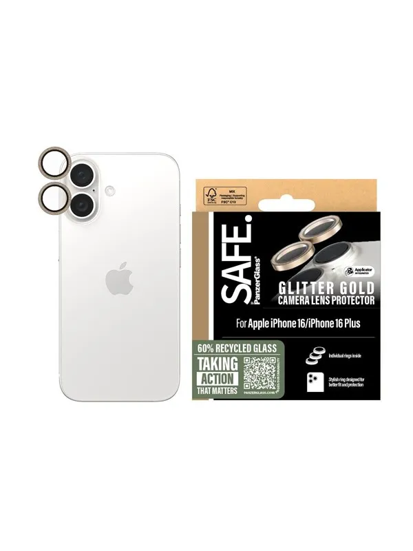 SAFE by PanzerGlass Camera Lens Protector Glitter Gold iPhone 16 | 16 Plus