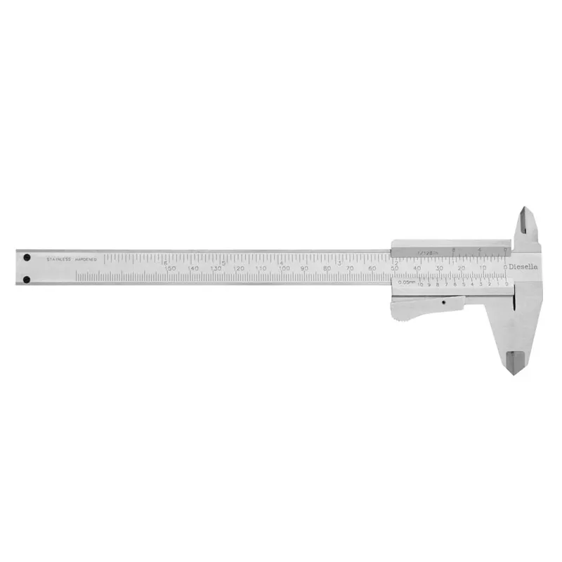 Skyvelær med klemlås 0-150x0,05 mm og 40 mm kjever (venstrehånds)