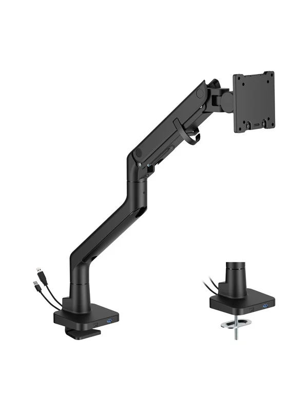 DUTZO Skjermholder for 1 skjerm (opptil 57") - Heavy Duty Deluxe med USB A & C-porter - Svart