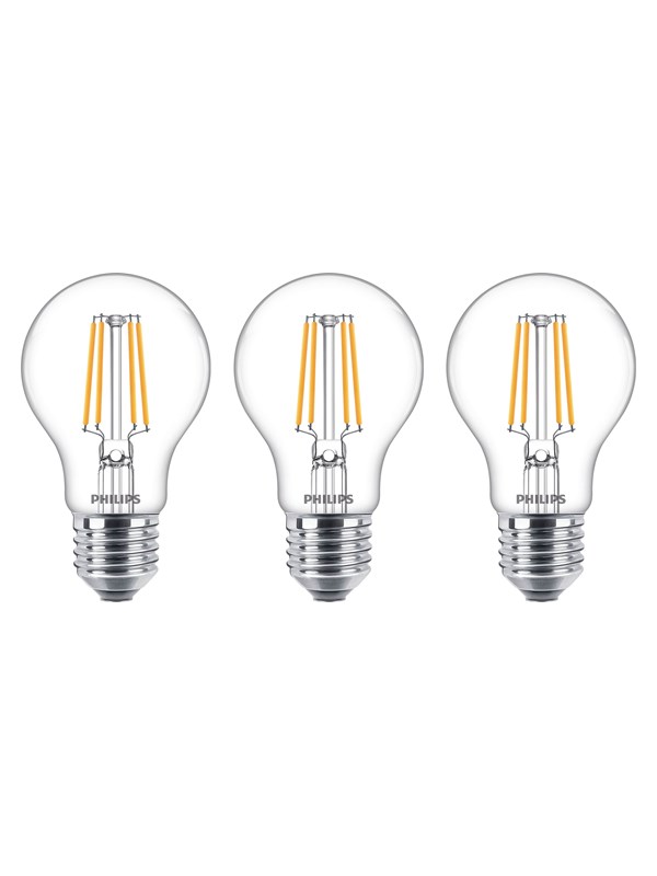 Philips LED-lyspære Classic Standard 4.3W/827 (40W) Clear 3-pack E27