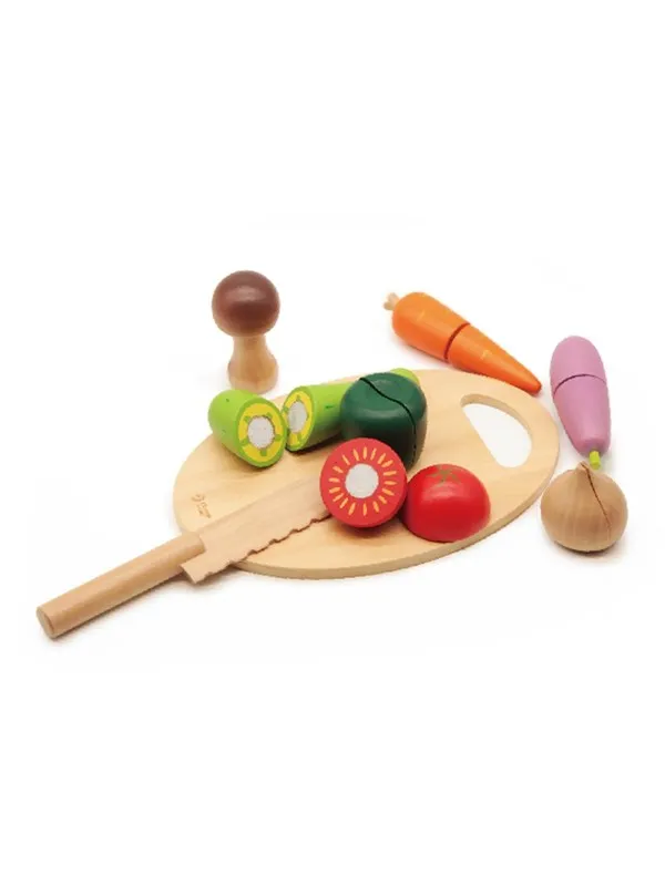 Classic World Wooden Cutting Vegetables with Knife and Cutting Board