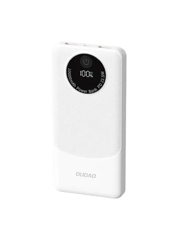 Dudao Powerbank K12 10000mAh PD22.5W USB-A USB-C - white Nødlader - Hvit - 10000 mAh