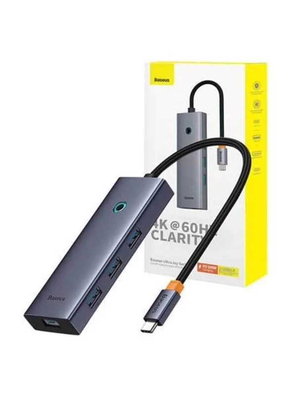 Baseus 6in1 Hub UltraJoy USB-C do HDMI4K@60Hz+4xUSB 3.0+PD (space grey) USB-hub - USB 3.0 - 6 porter - Grå