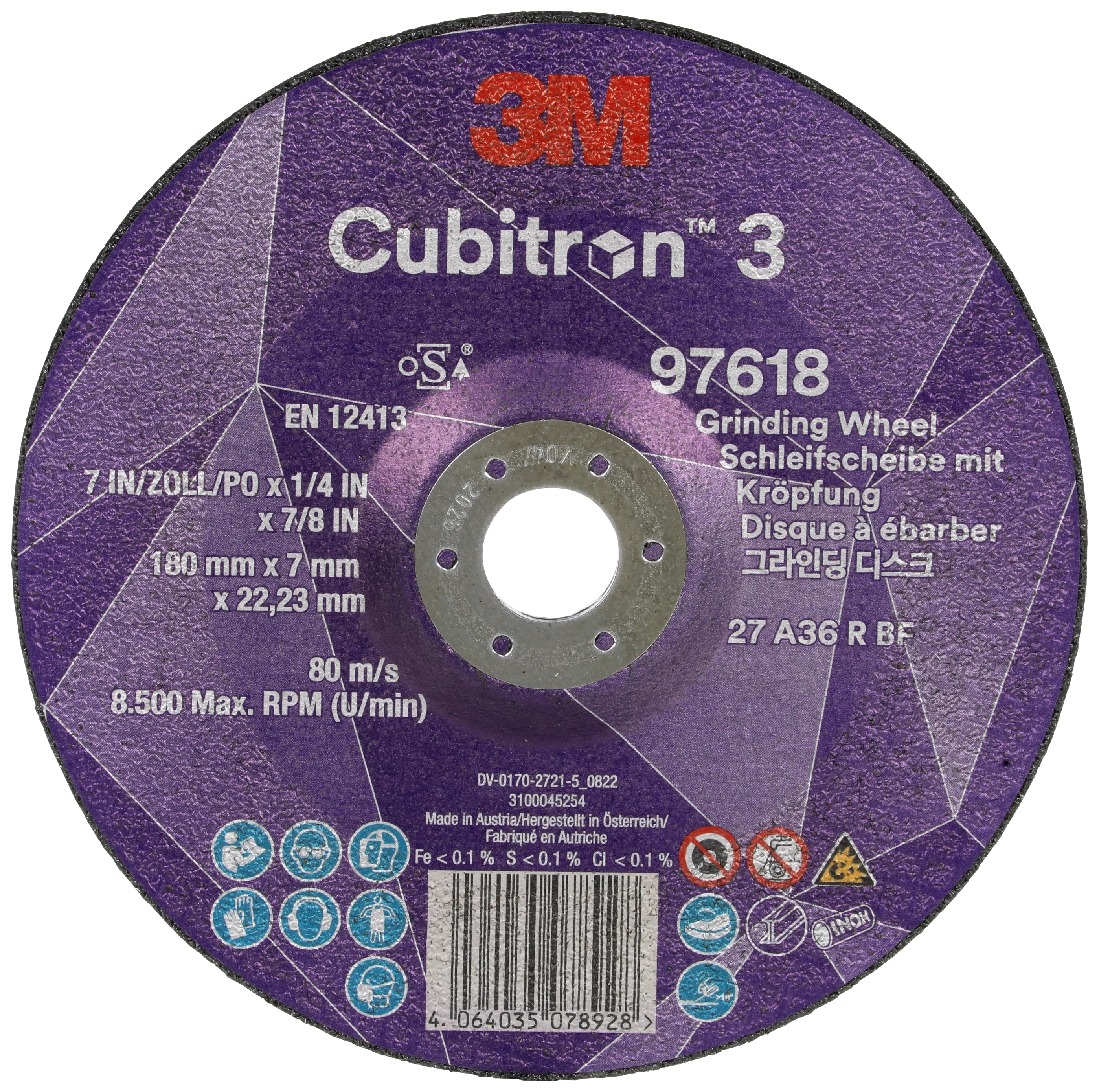 Cubitron 3 slipeskive T27 forhøyet 180×7mm