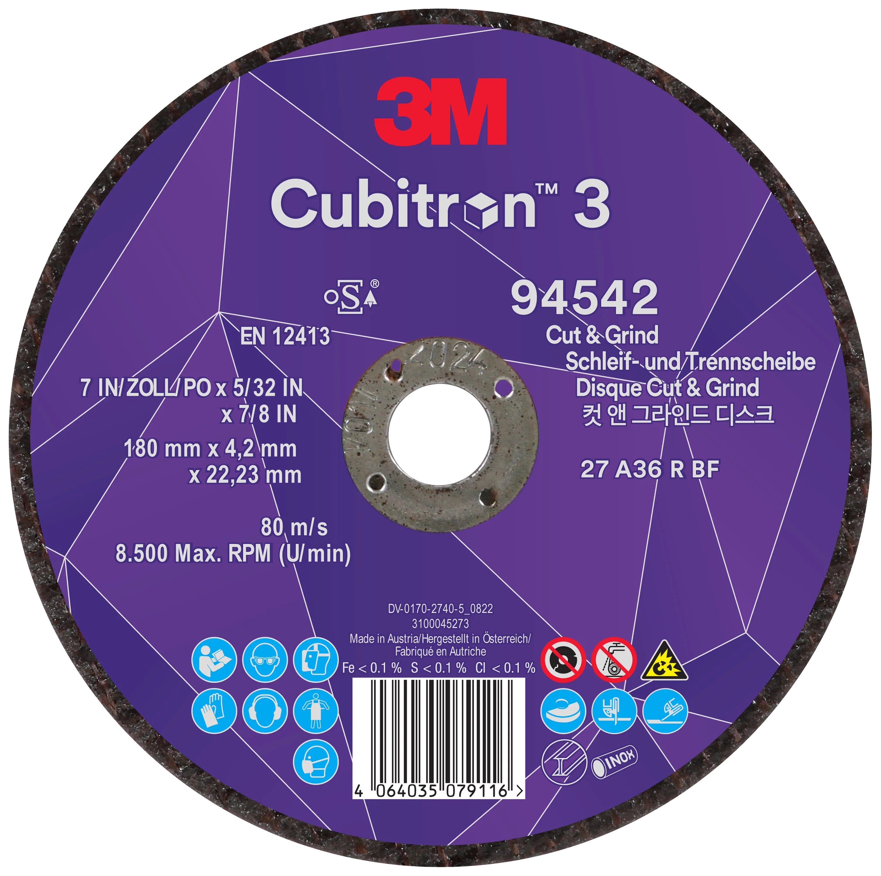 Cubitron 3 kutte-/skrubbskive T27 180×4,2mm