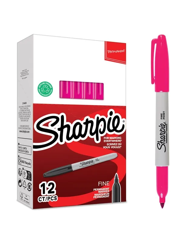 Sharpie permanente markører | Fint tips for dristige detaljer | Magenta blekk | 12 stk