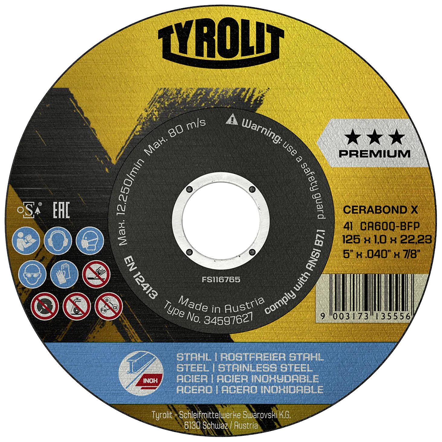 Kappeskive Cerabond X Premium ø125×1,0 CA60Q