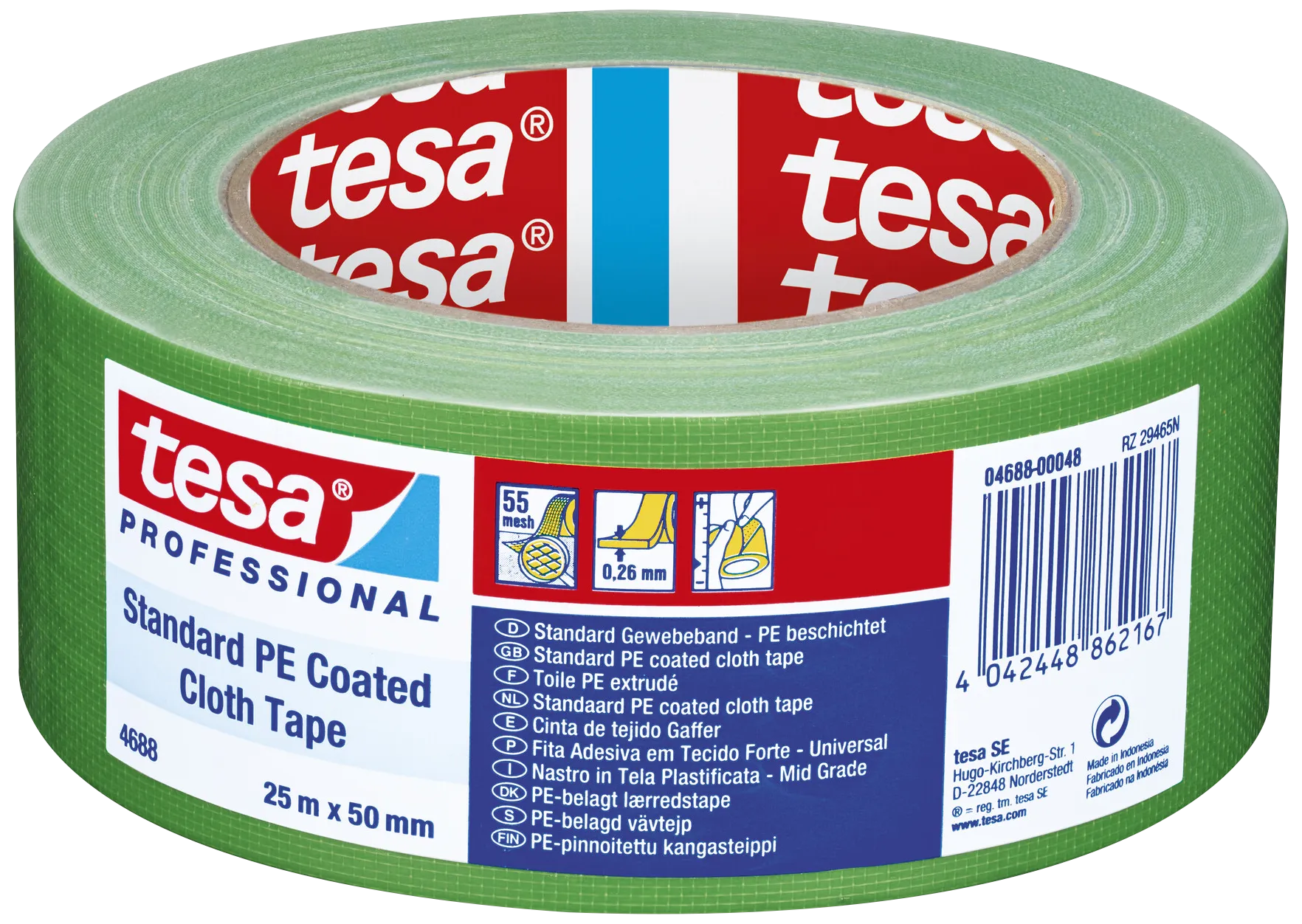 Tesa 4688 lærredstape PE-belagt grøn 50mm×25m