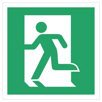 SKILT - Nødtutgang til venstre, Etterlysende. Plast, 200x200mm