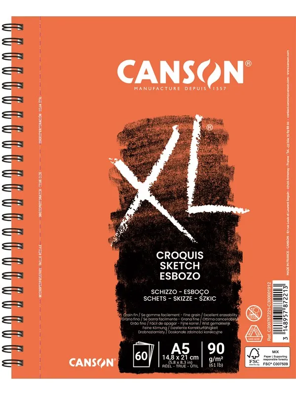 Canson XL Croquis FG A5 90G Spiral long side 60 SH