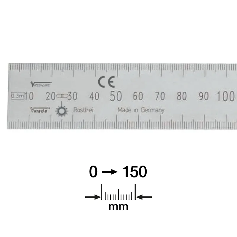 Stållinjal 1000x30x1,0 mm rustfri og lasergravert mm/mm skala med ID-nr. (EC I)