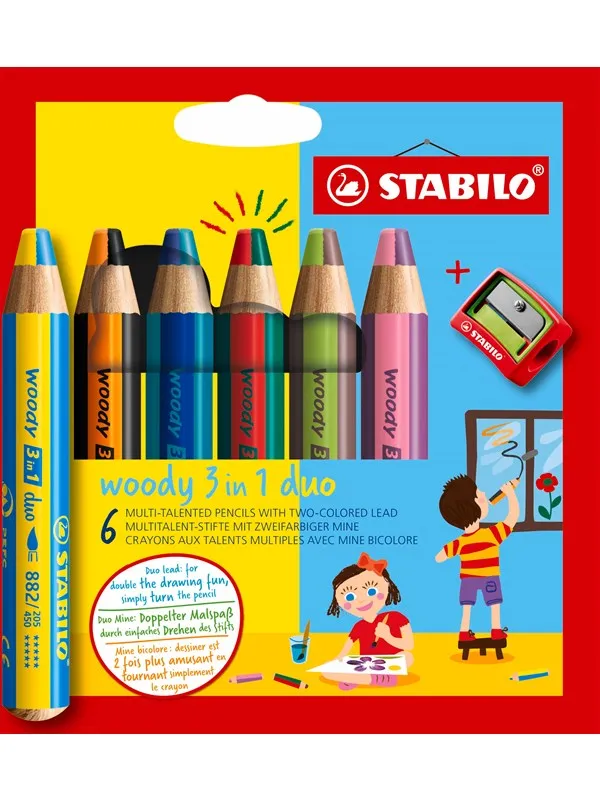 STABILO  woody Arty 3 in 1 cardboard wallet of 6 pens incl. a sharpener