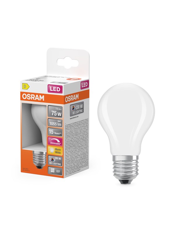 Osram LED-lyspære LED Comfort standard frosted 1055lm 7.5W/927 (75W) E27 dimmable E27