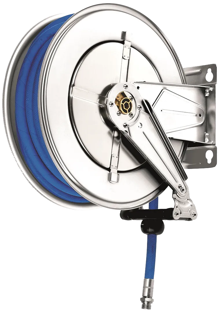 Automatisk slangetrommel rustfri, 1/2"×15m hyg. slange