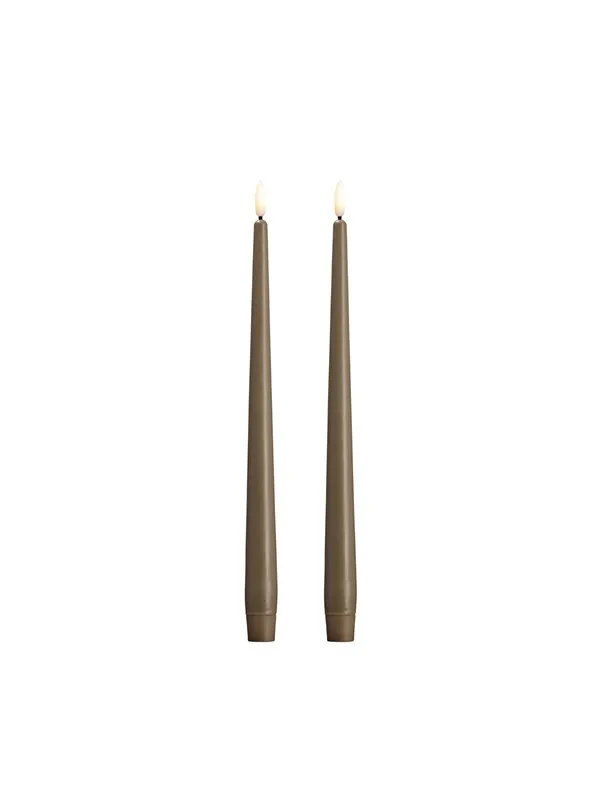 Moods & More LED taper candle - Slim - Dark sand - 23x300 mm - 2 pcs