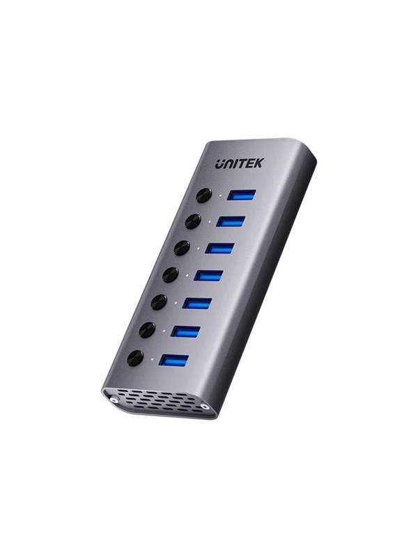 Unitek H1314A - hub - 7-in-1 individual switches - 7 ports USB-hub - USB 3.2 - 7 porter - Grå