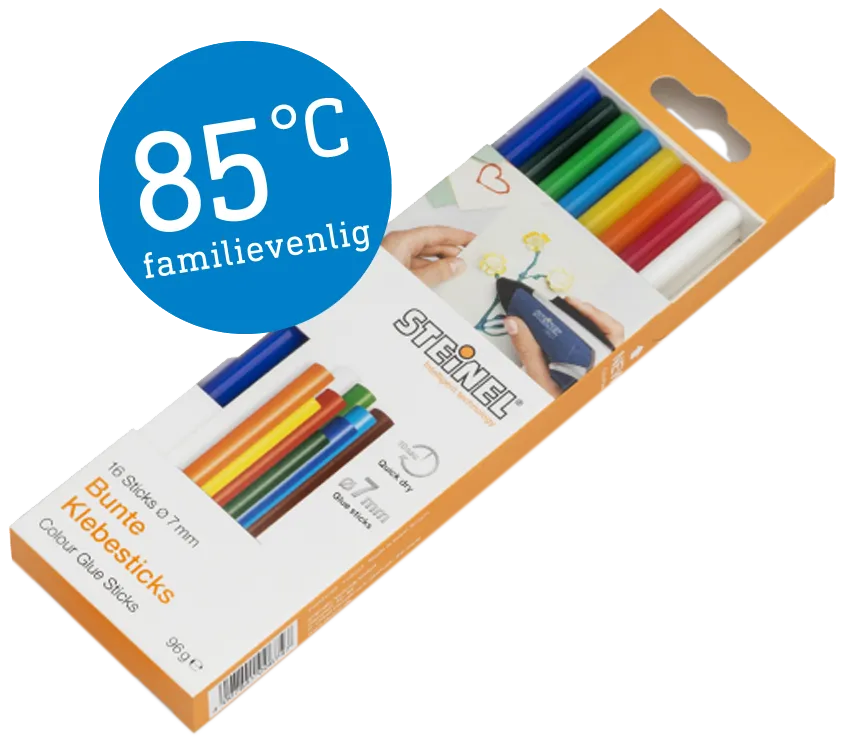 Steinel limstifter 85°C ø7×150mm farger, 16stk