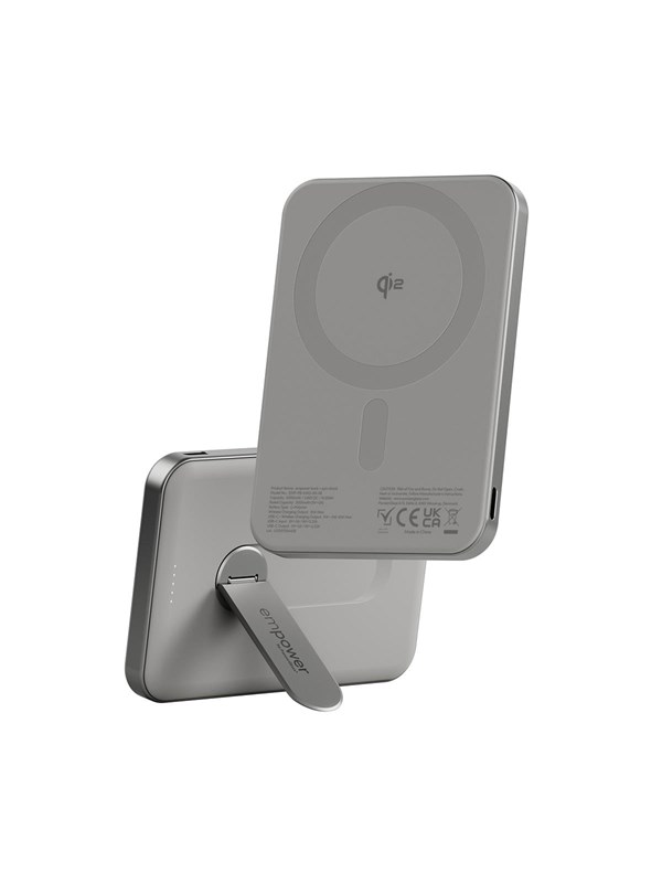 empower by PanzerGlass empower Bank w. Spin Stand | 5000mAh | Titanium Nødlader - Sølv - 5000 mAh