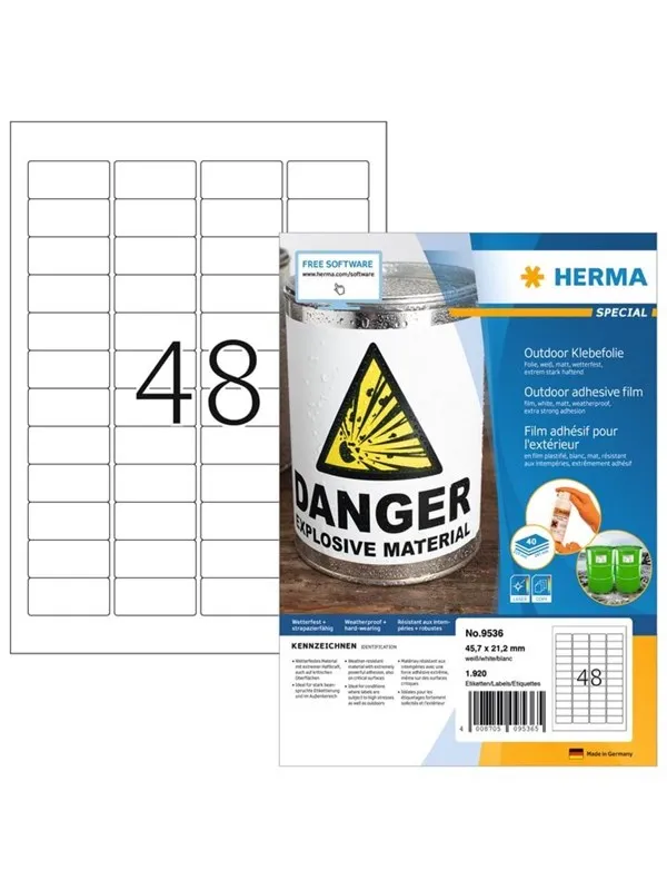 HERMA Weatherproof outdoor film labels A4 45.7 x 21.2 mm white