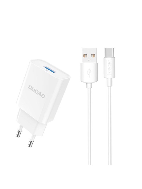 Dudao A4EU USB-A 2.1A wall charger - white + USB-A - USB-C cable